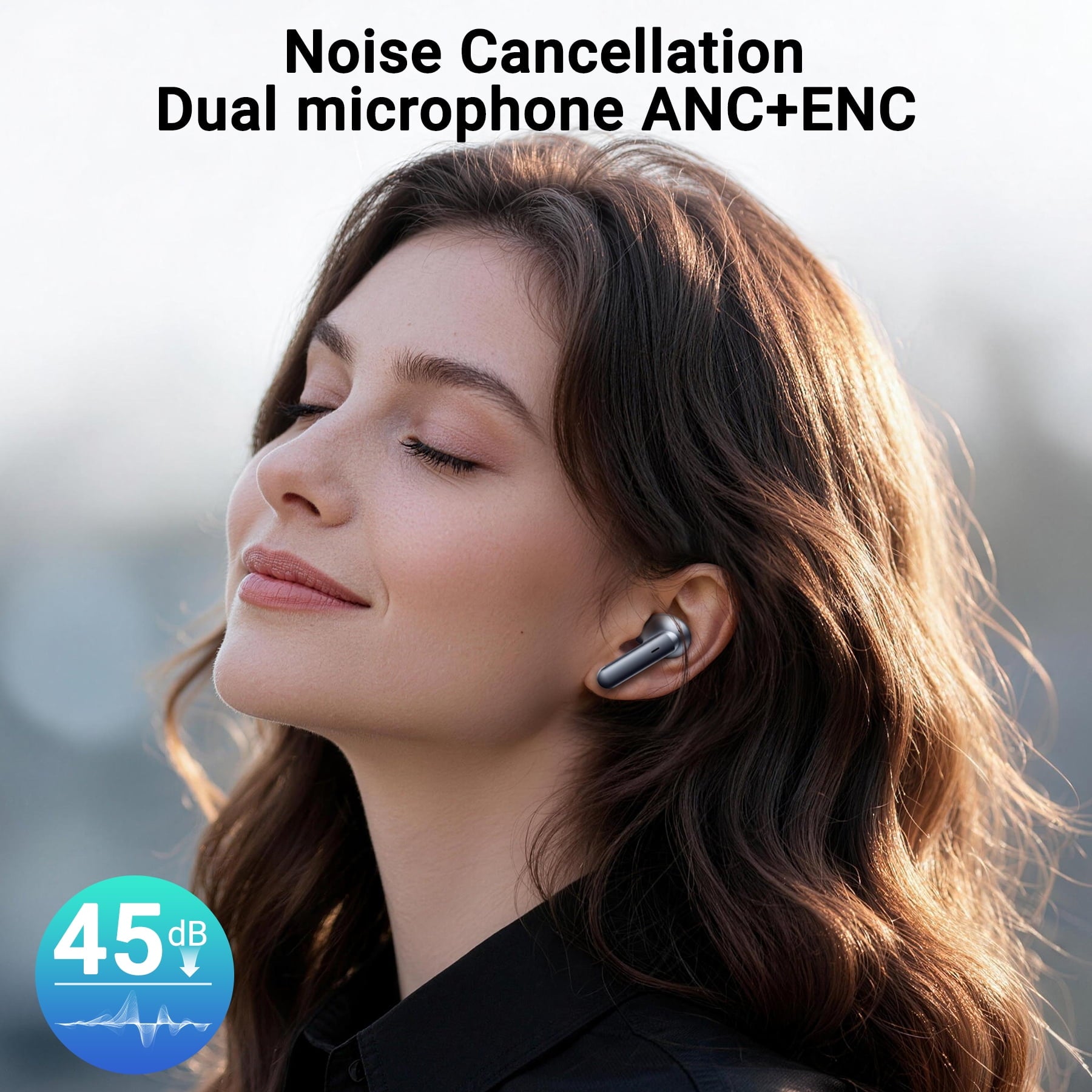 VEAT00L Active Noise Cancelling Wireless Earbuds with Smart Touch Screen, HiFi Stereo Sound, ENC Clear Call Ear Buds, 80H Playtime, IPX7 Waterproof, Transparency Mode，5 EQ for iOS Android